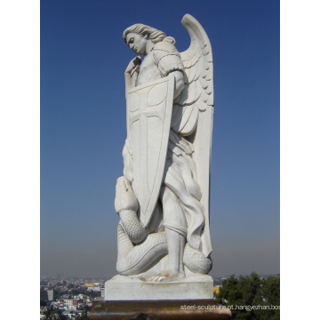 jardim ao ar livre decoração escultura em pedra mármore saint michael statue